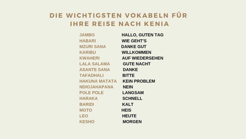 Kenia Reisetipps: Infografik die wichtigsten Vokabeln