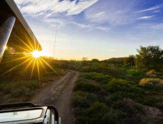 Morgenstimmung im Safarifahrzeug im Sanbona Game Reserve