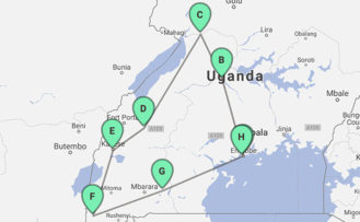 Karte der 13 tägigen individuelle Reise zu den Schimpansen und Berggorillas