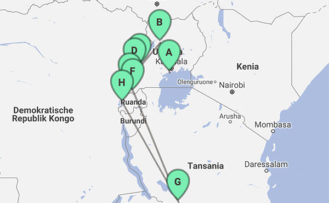 Karte der 14 tägige Reise durch das wahre und unverfälschte Afrika