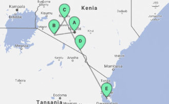 Karte der afrika Safari und Badeurlaub auf Sansibar