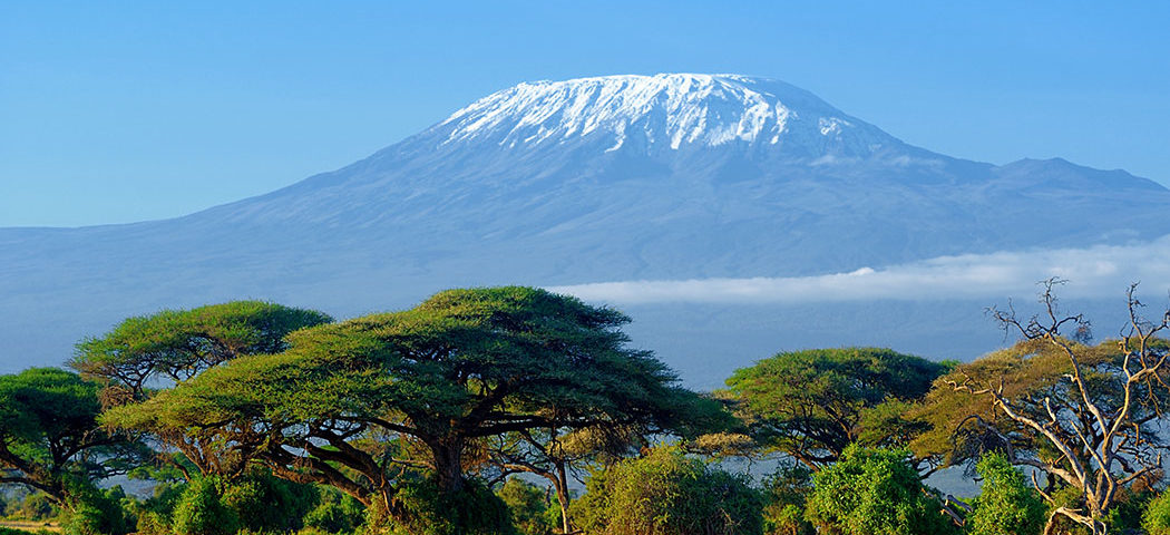 Schnee auf der Spitze des Kilimanjaro vom Amboseli Nationalpark während einer Kenia Safari Reise